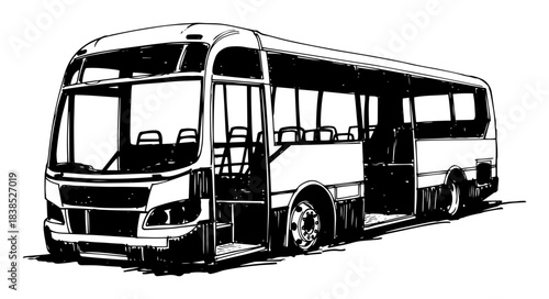 burnt out abandoned city bus after riot or accident sketch