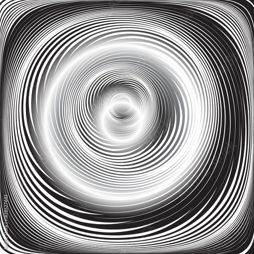 Vortex Whirl Rotation Movement Design. 3D Effect. Abstract Textured Black and White Monochrome Background.