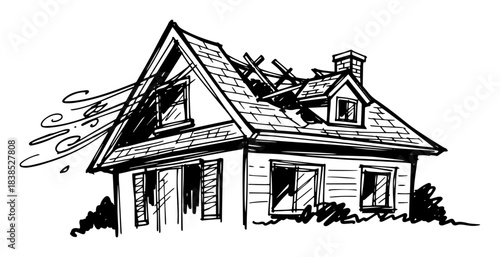 storm damaged house roof sketch