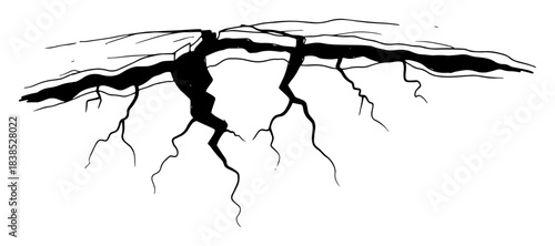 earthquake ground crack fault line vector sketch