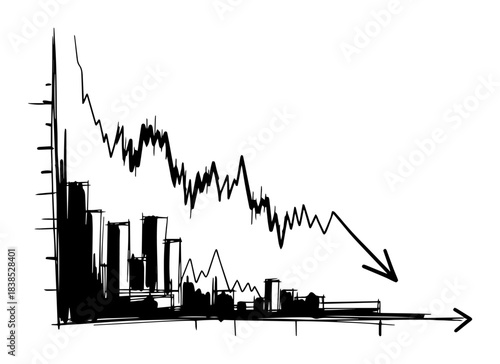 economic crisis financial crash graph down vector sketch
