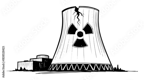 cracked nuclear reactor cooling tower hazard sketch