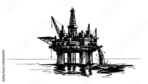 offshore oil rig platform environmental hazard sketch