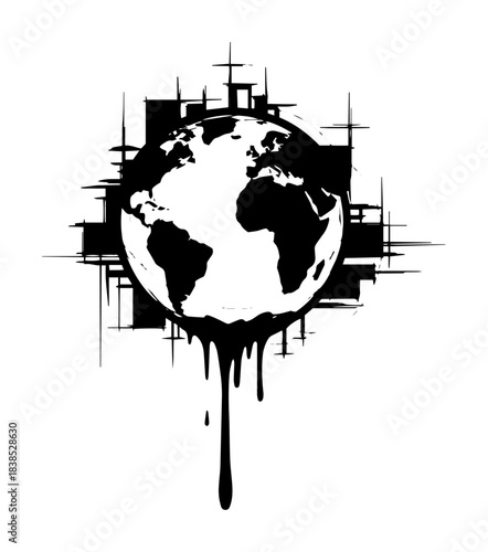polluted earth globe dripping with city background vector symbol