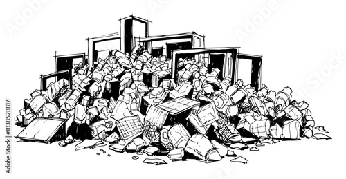 pile of construction debris and rubble from demolition sketch