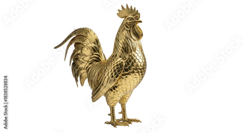 Majestic golden rooster emblem detailed texture silhouette isolated transparent background