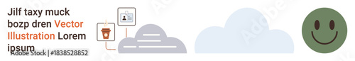 Cloud computing, data privacy, cybersecurity, digital storage, online security, emotions. Image a cloud, a lock icon and a happy face. Cloud computing and data privacy