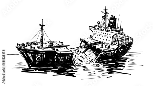 oil tanker leaking spill in ocean sketch