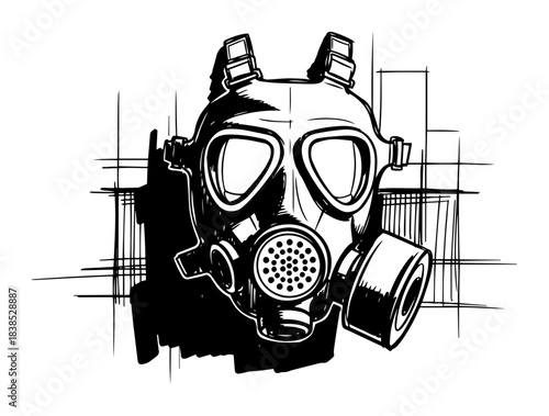 protective gas mask respirator hazard sketch