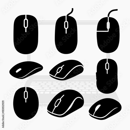 Computer mouse icon set in black silhouette style
