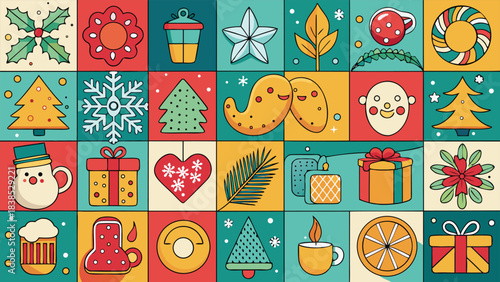 Christmas-themed stamp pattern designed by Katie, available as custom fabric on Spoonflower..eps