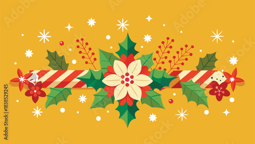 Festive Christmas card showcasing lush poinsettias and decorative berries, perfect for holiday greetings..eps