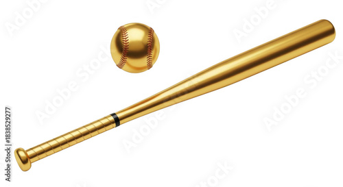 Luxurious golden baseball bat and ball elite sports equipment transparent background
