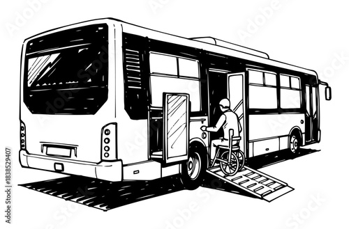 accessible city bus with wheelchair ramp sketch