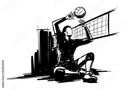 sitting volleyball athlete serving ball sketch