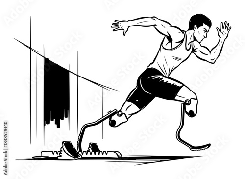 amputee sprinter running with prosthetic blade sketch