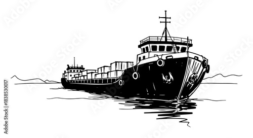 container feeder ship at sea cargo transport sketch