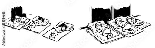 children sleeping on mats during nap time in kindergarten