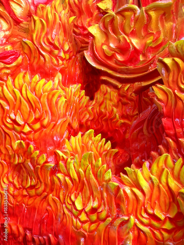Dettaglio Astratto di Fiamme Scolpite in Rosso 406