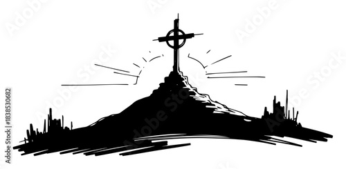 celtic cross on hill at sunrise christian symbol vector black silhouette