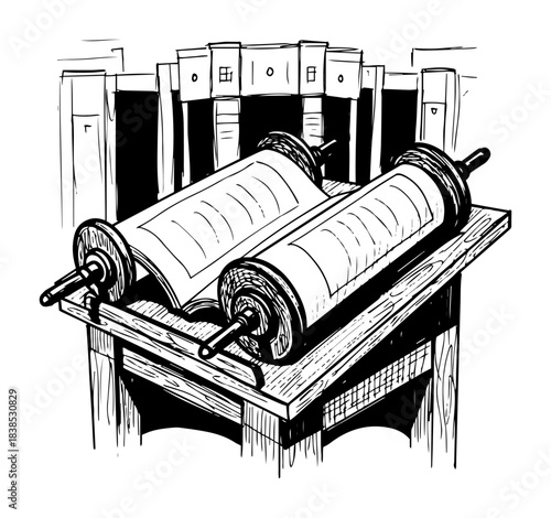 open torah scroll on reading stand vector shape silhouette