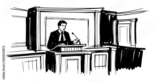 lawyer speaking at courtroom podium vector shape silhouette