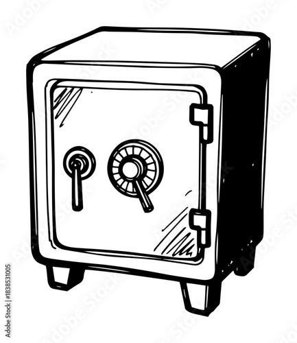 old metal bank safe box for money security vector silhouette