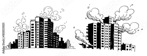 city air pollution from buildings environmental problem vector shape