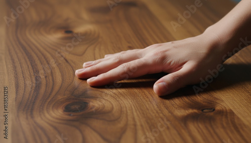 Wallpaper Mural Hand gently touching smooth wooden surface Torontodigital.ca
