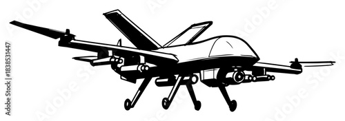 military combat drone with missiles vector black silhouette