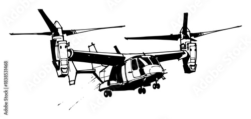 tiltrotor aircraft in flight vector shape silhouette