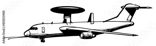 awacs surveillance aircraft with radar dome vector shape silhouette