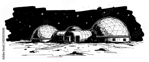 space colony on moon or mars planet base vector silhouette
