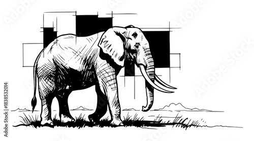 african elephant walking sketch vector