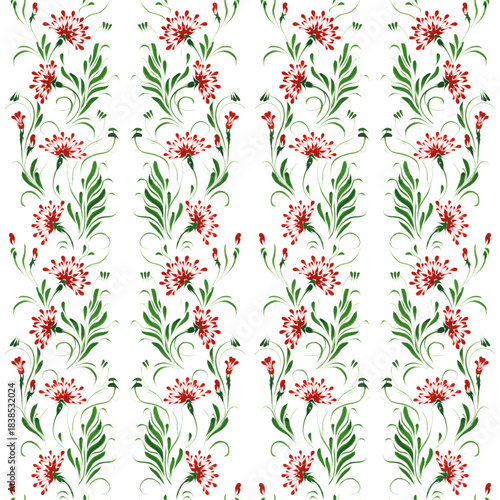 Vector floral seamless pattern from hand painted carnation flowers on a white background
