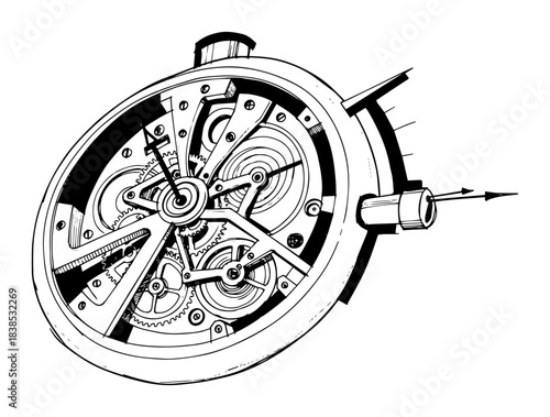 mechanical pocket watch gears sketch vector