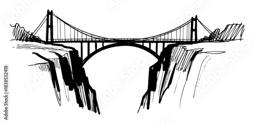 bridge over canyon chasm connection concept monochrome vector