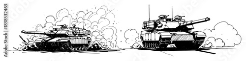 military tanks in battle war scene vector silhouette