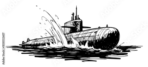 military submarine emerging from the water vector sketch