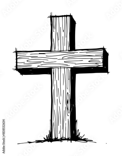 christian wooden cross sketch vector