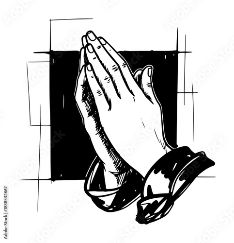 praying hands christian faith sketch vector