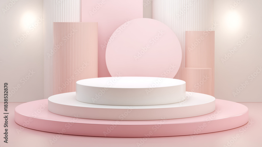 Naklejka premium Minimal Pastel Pink 3D Podium with Round Display Platform