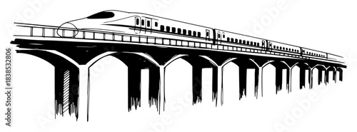 high speed train railway bridge sketch vector