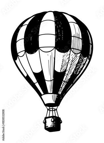 hot air balloon flying travel sketch vector