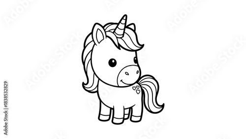 Cute cartoon unicorn outline art for kids' coloring pages