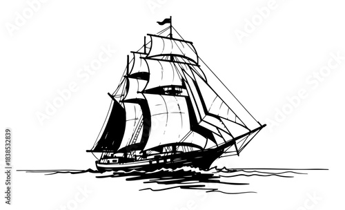 sailing ship old vintage boat sketch vector