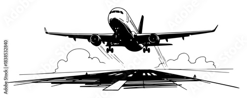 airplane taking off runway sketch vector