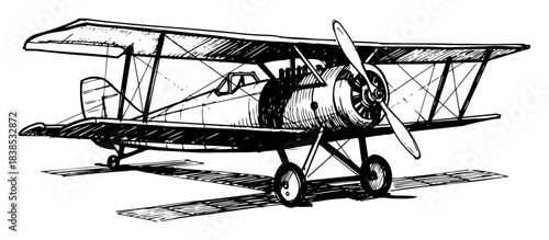 vintage biplane old airplane sketch vector
