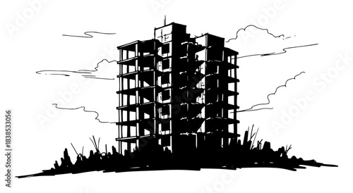 abandoned ruined building concrete skeleton sketch
