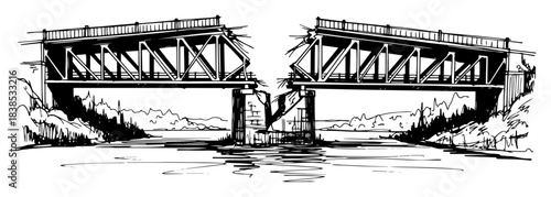 broken railway bridge sketch vector